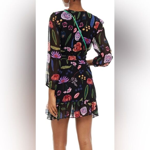 Baum Und Pferdgarten Dress Wrap-Effect Floral Print Georgette Mini Size 34 - Picture 2 of 13
